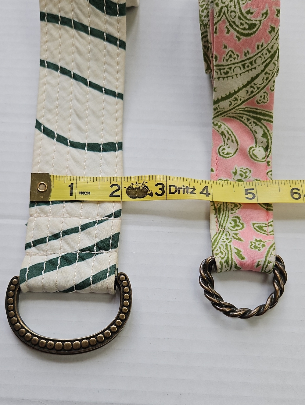 J. Crew Fabric Belts- Set Of 2 Pink Paisley + Cream Stripe with Antique Buckles - Picture 12 of 13